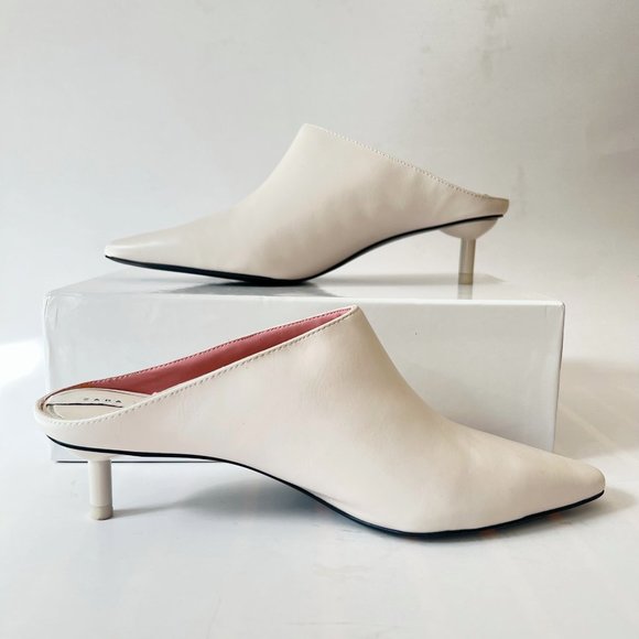 Zara Sculptural Kitten Heel Ecru (off) White Mules Slides, Size 37 EU (6.5-7 US) - Picture 9 of 15